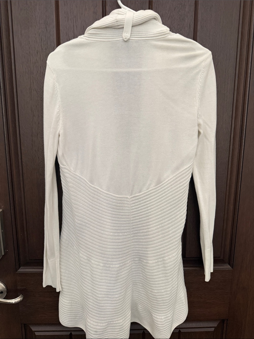 White House Black Market Ivory Draped Ribbed Open-Front Cardigan - Picture 4 of 5